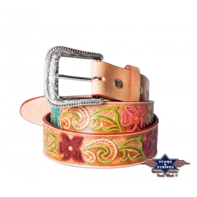 Cintura in pelle Stars & Stripes western belt WG-101 - Immagine 1 di 2