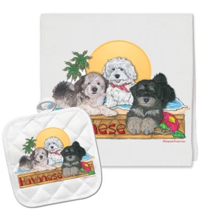 Havanese Kitchen Dish Towel and Pot Holder Gift Set - Picture 1 of 1