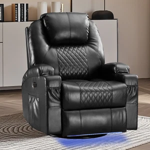 Recliner Rocking Chair Swivel Rocker Massage Heat Lazy Boy w/ Remote Control Cup - Picture 1 of 11
