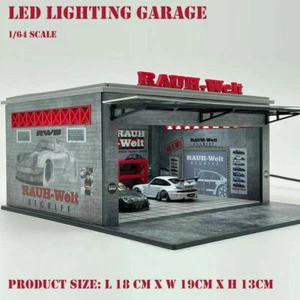 LED Lighting 1/64 Diorama Assemble Garage RWB and Gulf Coating Vehicle Display - Picture 1 of 12