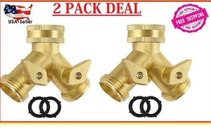 Solid Brass Double Two Way Tap Garden Connector Adaptor Hose Splitter (2 PACK) - Picture 1 of 8