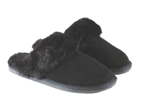 Nordvek Womens Cosy Warm Genuine Sheepskin Lined Suede Mule Slipper Slide Black - Picture 1 of 5