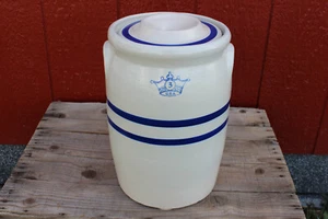 Vtg Butter Churn Crock 3 Gallon Robinson Ransbottom Blue Crown w Lid, No Dasher - Picture 1 of 12