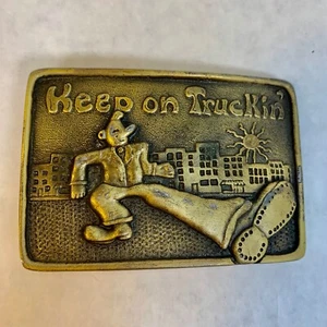 Vintage Solid Brass Grateful Dead Keep On Truckin Hippie Belt Buckle 70's - Picture 1 of 10