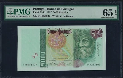 PORTUGAL  5000 Escudos 1997 P-190 UNC graded - Image 1 of 2