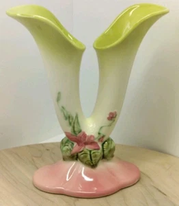 VTG 1952 HULL POTTERY WOODLAND PATTERN DOUBLE BUD VASE #W15 8.5" TALL USA - Picture 1 of 10