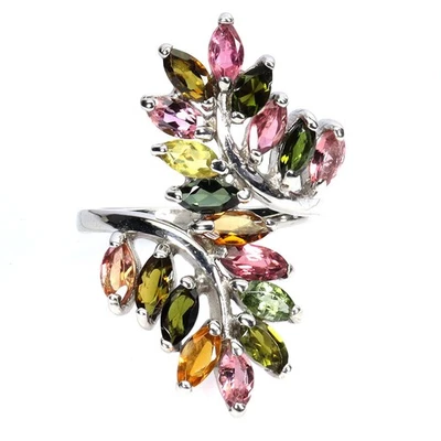 Anillo de plata de ley 925 turmalina marquesa 6x3 mm piedras preciosas naturales tamaño 9 Foto 1 de 4