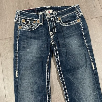 True Religion Billy Super T Women Denim Jeans USA Made Size 26 Low Rise Dark Y2K - Image 1 of 4