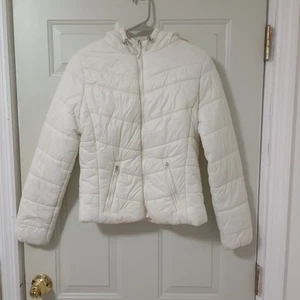 Bershka Puffer Jacket Women’s Size M Cream Zip Up - Picture 1 of 14