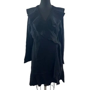 Fenn Wright Manson Black Wrap Cardigan Sweater Wool Knit Ruffle Duster Size 2X - Picture 1 of 8