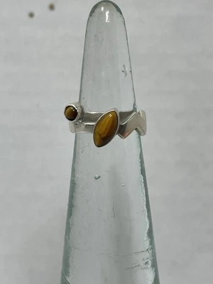 Anillo de plata de ley 925 ojo de tigre banda en zig zag talla 7,5 Foto 1 de 4