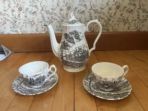 Myott Royal Mail Staffordshire Coffee Pot With Two Cups And Saucers - Picture 1 of 14