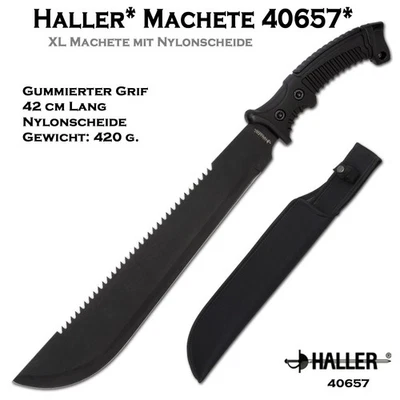 HALLER® 40657 | Machete 42 cm 420 Stahl gummierter Griff Buschmesser +Etui