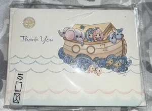 Vintage Precious Moments Thank You Cards With Envelopes Noahs Ark Glittery - Picture 1 of 2