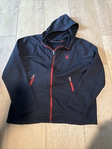 Spyder Mens Black Sz L Zip Front Soft Shell Hooded Jacket - Picture 1 of 5