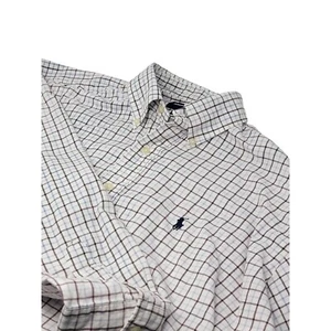 Ralph Lauren Golf Flannel Cotton Button Down LS Shirt White, Blue Plaid Size L - Picture 1 of 5