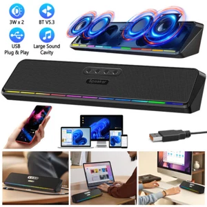 Wired USB Powered/Bluetooth 5.3 Computer Stereo Laptop Speakers for Desktop PC - Picture 1 of 16