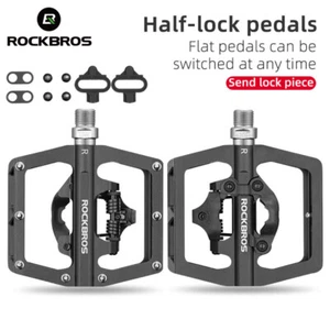 ROCKBROS Bicycle Pedals Shimano SPD Lock Pedals MTB Bike Flat Pedals Non-Slip - Picture 1 of 11