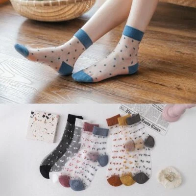5/10 pares de meias femininas meninas bowknot renda meias de seda verão casual transparente - Imagem 1 de 4