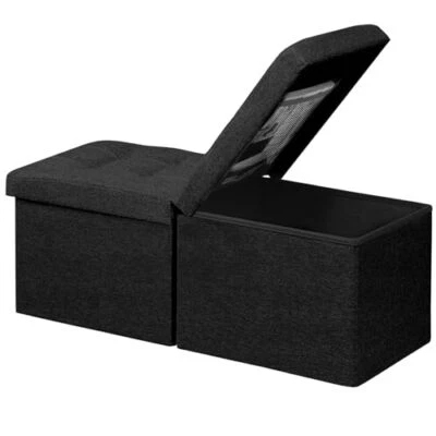  Storage Bench Folding Storage Ottoman Foot Rest Stool, 34 inch Linen Black - Image 1 of 4