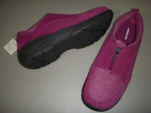 Lands' End All Weather Insulated Suede Front-Zip Moc Shoes Women 9.5W Rubellite