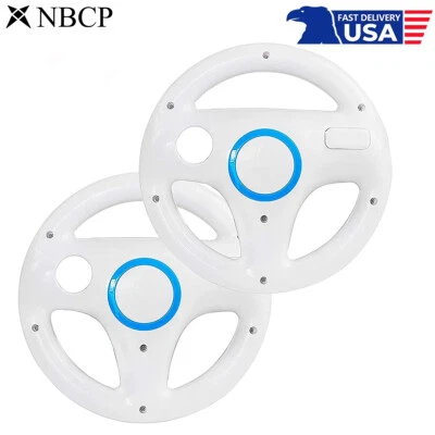 2pcs White Racing Steering Wheel for Wii Remote Game Controller Mario Kart Game - Image 1 of 4