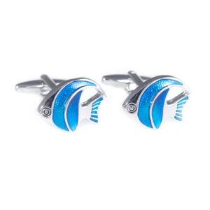 Bey Berk Cufflink Connoisseur Rhodium and Enamel Painted Fish Cufflinks - Picture 1 of 1