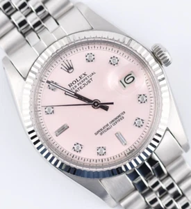 Rolex Datejust 1601 Pink Baguette Diamond Dial 36mm Watch Steel / 18K Gold - Picture 1 of 11