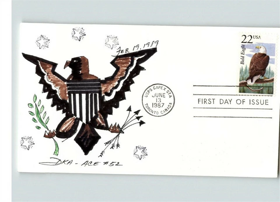 American BALD EAGLE, 1987 Hand painted A.C.E. First Day of Issue - Image 1 of 1
