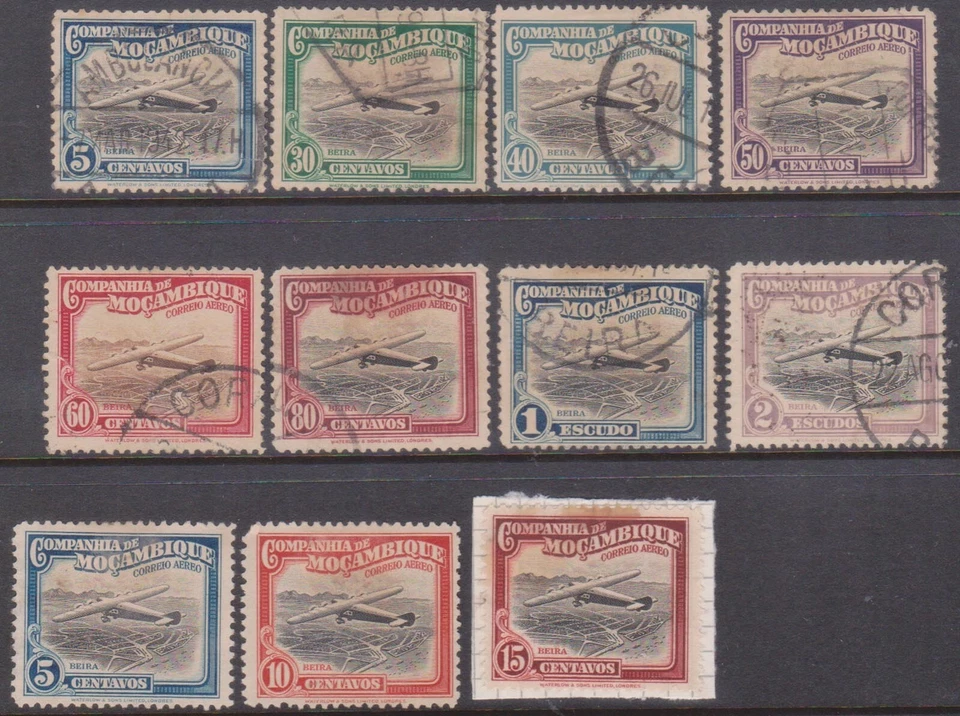 (F279-11) 1935 Mozambique Air 11 sellos mezcla 5c a 2e (K) (BX17) Foto 1 de 1
