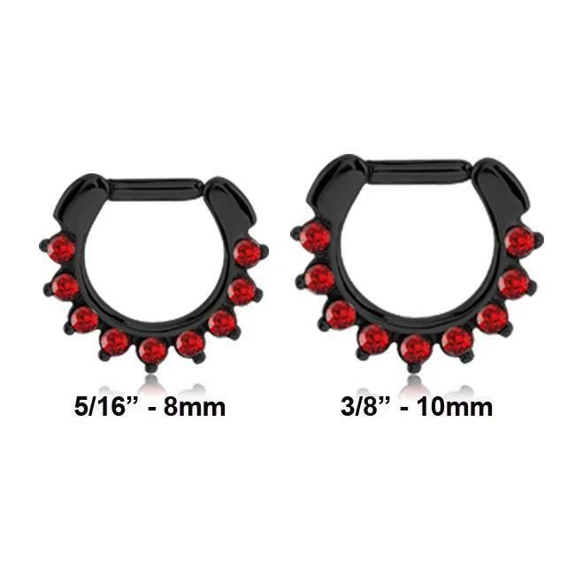 黑色手术钢 Septum Clicker 铰接鼻环环红色 CZ 14G 16G — 第 1/1 张图片