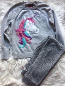 Light Weight Sweater With Unicorn Size 7/8 / Soft Knit Pants Size 8 - Picture 1 of 8