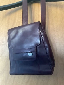 Leather bag, aubergine/plum, one shoulder strap, pockets - Picture 1 of 5