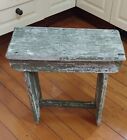 Antique Rustic Timber Wooden Stool Milking Stool Very Old Green