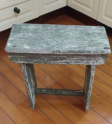 Antique Rustic Timber Wooden Stool Milking Stool Very Old Green • 80$