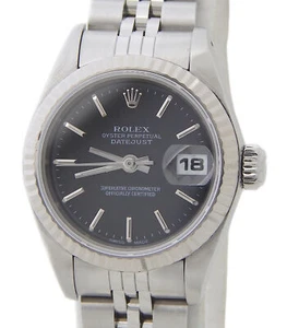 Ladies Rolex Stainless Steel Datejust Black Dial Jubilee Band Fluted Bezel 69174 - Picture 1 of 7