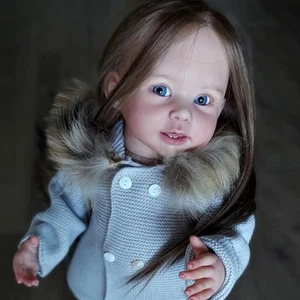 Reborn Baby Doll 28" Finished Lifelike Toddler Girl Rooted Hair Cloth Body Gift - Picture 1 of 2