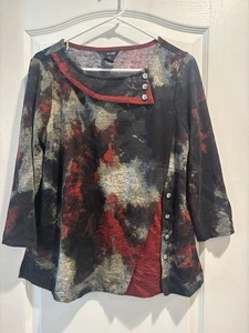 Ali Miles Tie Dye Artsy Lagenlook Button Tunic Top Sz PM - Picture 1 of 8
