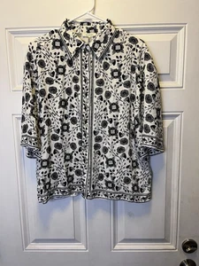 MAX STUDIO Women's S/S Black White Shirt FLORAL Top Boxy Relaxed Size M $98 EUC* - Picture 1 of 9