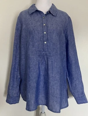 Jones New York 100% Linen Shirt Large Blue Pullover Tunic Button Costal Lagen - Image 1 of 4