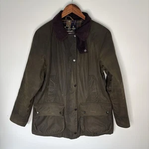 Barbour Classic Beadnell Wax Jacket Womens 12 Olive Green Waxed Country Coat - Picture 1 of 21