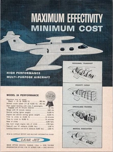 Anuncio impreso de avión multiusos de alto rendimiento Lear Jet modelo 24 1966 - Imagen 1 de 1