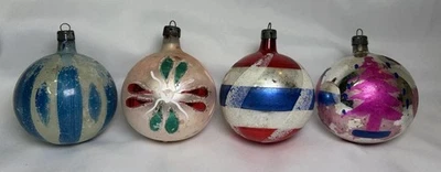 4 VTG Christmas Mercury Glass Ornaments Mixed Lot Poland Mica Painted Stencil 3” - Image 1 of 4