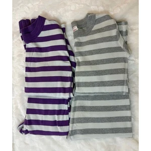 Hanna Andersson Lot 2 Striped Organic Pajamas Long Sleeve Purple / Gray Kids 10 - Picture 1 of 9