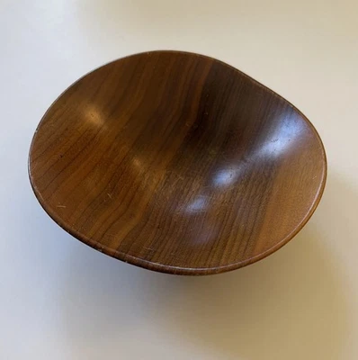 Original Vintage Rude Osolnik Carved Asymmetrical Walnut Bowl Signed - Image 1 of 4