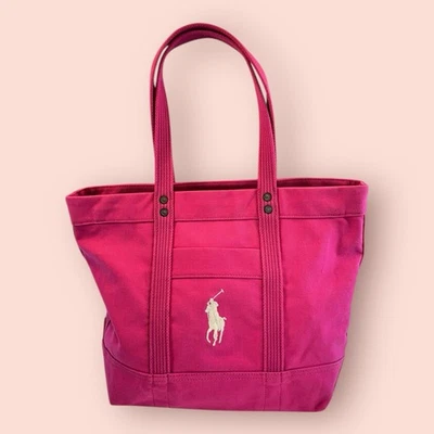 Bolso de Hombro POLO RALPH LAUREN Vintage Y2K Grande Lona Logo Poni Rosa Foto 1 de 4