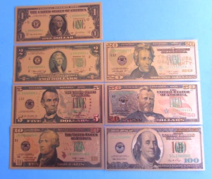 7Pcs/set Commemorative Gold Foil USA Dollars Banknotes Collection - Picture 1 of 12