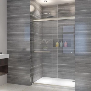ELEGANT 46.5-48" x 72" Sliding Shower Door Semi-Frameless Bypass Brushed Nickel - Picture 1 of 11