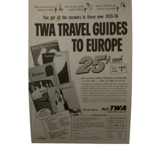 Vintage 1955 TWA Travel Guides to Europe Ad Advertisement - Picture 1 of 4