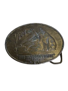 Vintage VICTOR His Master’s Voice Lewis Buckles Chicago solid brass belt buckle - Picture 1 of 7